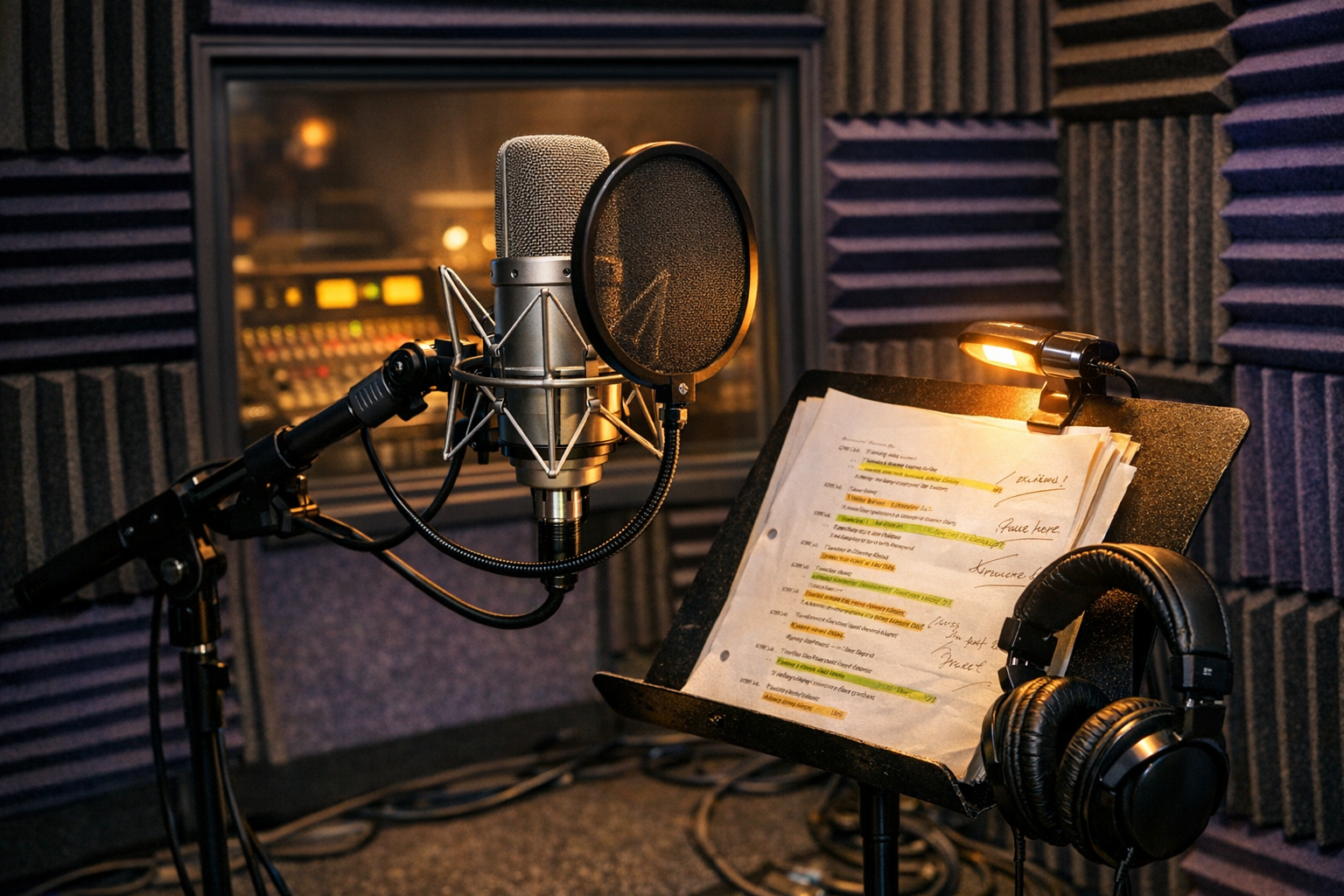 Seslendirme stüdyosunda kayıt mikrofonu